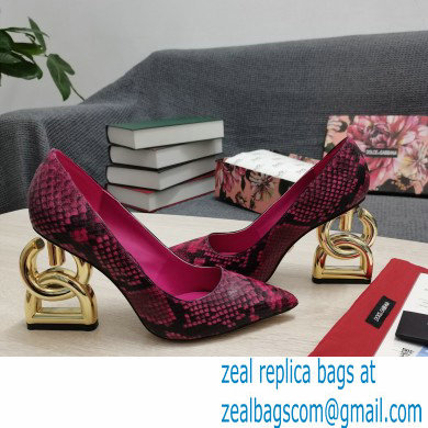 Dolce  &  Gabbana Heel 10.5cm Leather Pumps Snake Print Fuchsia with DG Pop Heel 2021